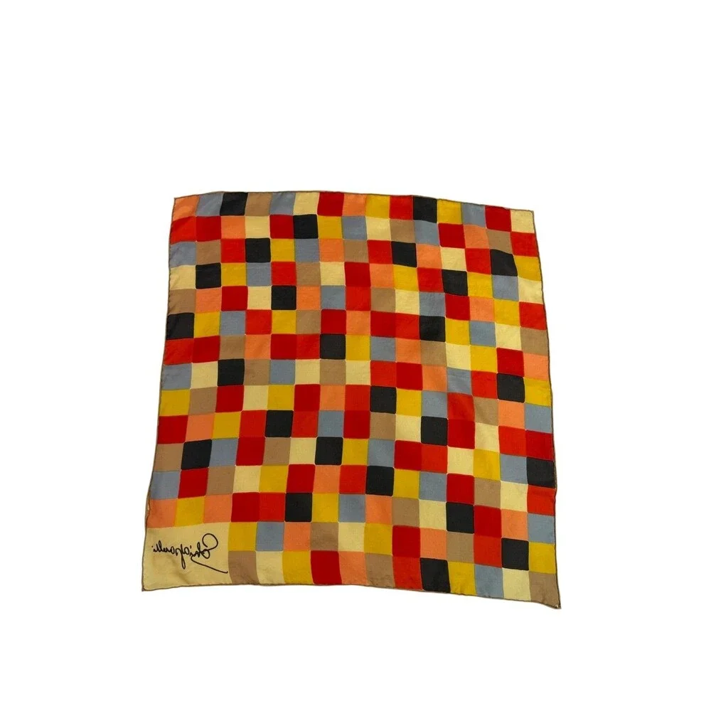 Vintage Schiaparelli Silk Square Scarf Colorful Blocks Hand Sewn Edges 22